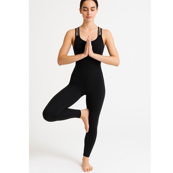 Love Soft Jumpsuit Womens Sz XS Black Yoga Athletic Move Stretch Poly Spandex - Picture 1 of 10
